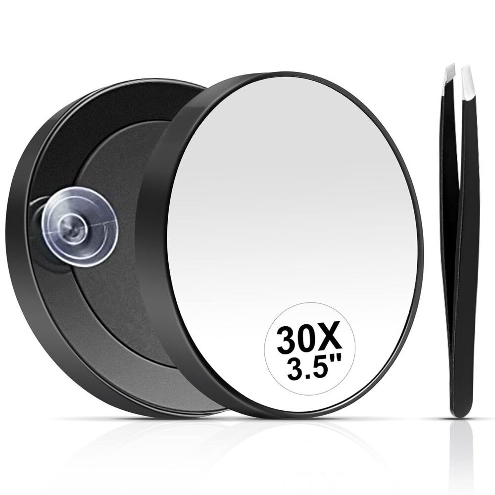 30X Magnifying Mirror, Small Travel Mirror with Cup and Tweezers, 3.5 Inches